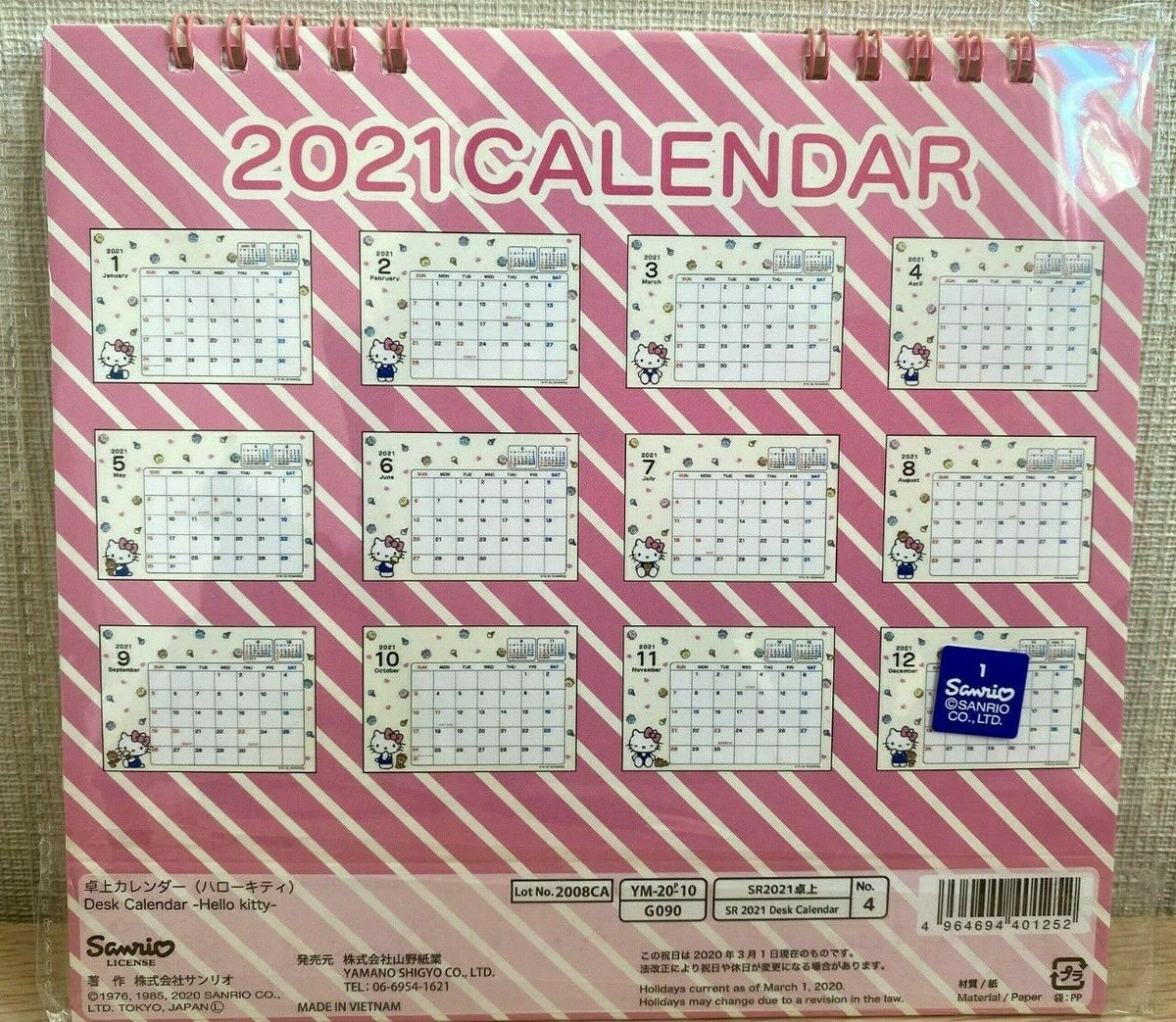 Hello Kitty Sanrio Kawaii Monthly Desk Calendar 2021 from Daiso Japan NEW
